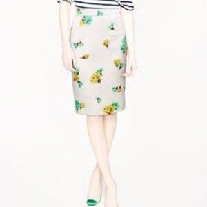 NWOT J.Crew Collection Satin Floral Skirt Green Yellow Gray Size 0